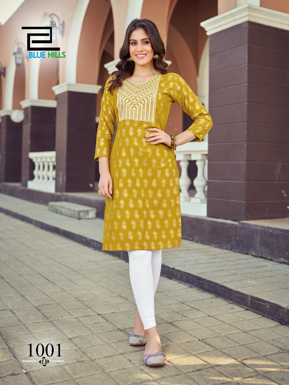 Oreo By Blue Hills Rayon Foil Printed Kurtis Wholesale Market In Surat